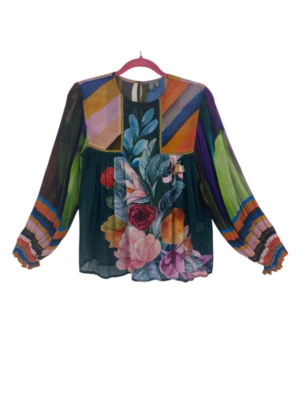Bl^nk London x Anthropologie MIRANDA PEASANT XXS Green Eclectic Blouse Viscose